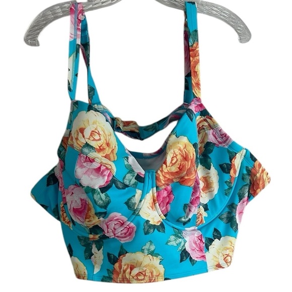 Torrid Bikini Top Blue Floral Underwire Women's Plus SZ 6X Summer Vacation NEW - Picture 3 of 11